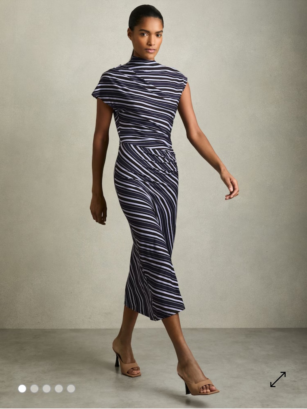 Reiss Dillon Navy and White Striped Midi Dress